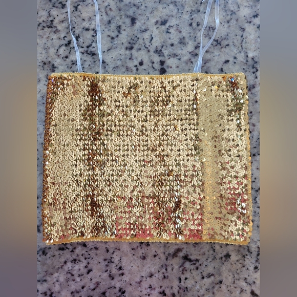 Gold Sequin Stretch Tube Top Christmas Gift! NYE New Condition - Picture 2 of 4